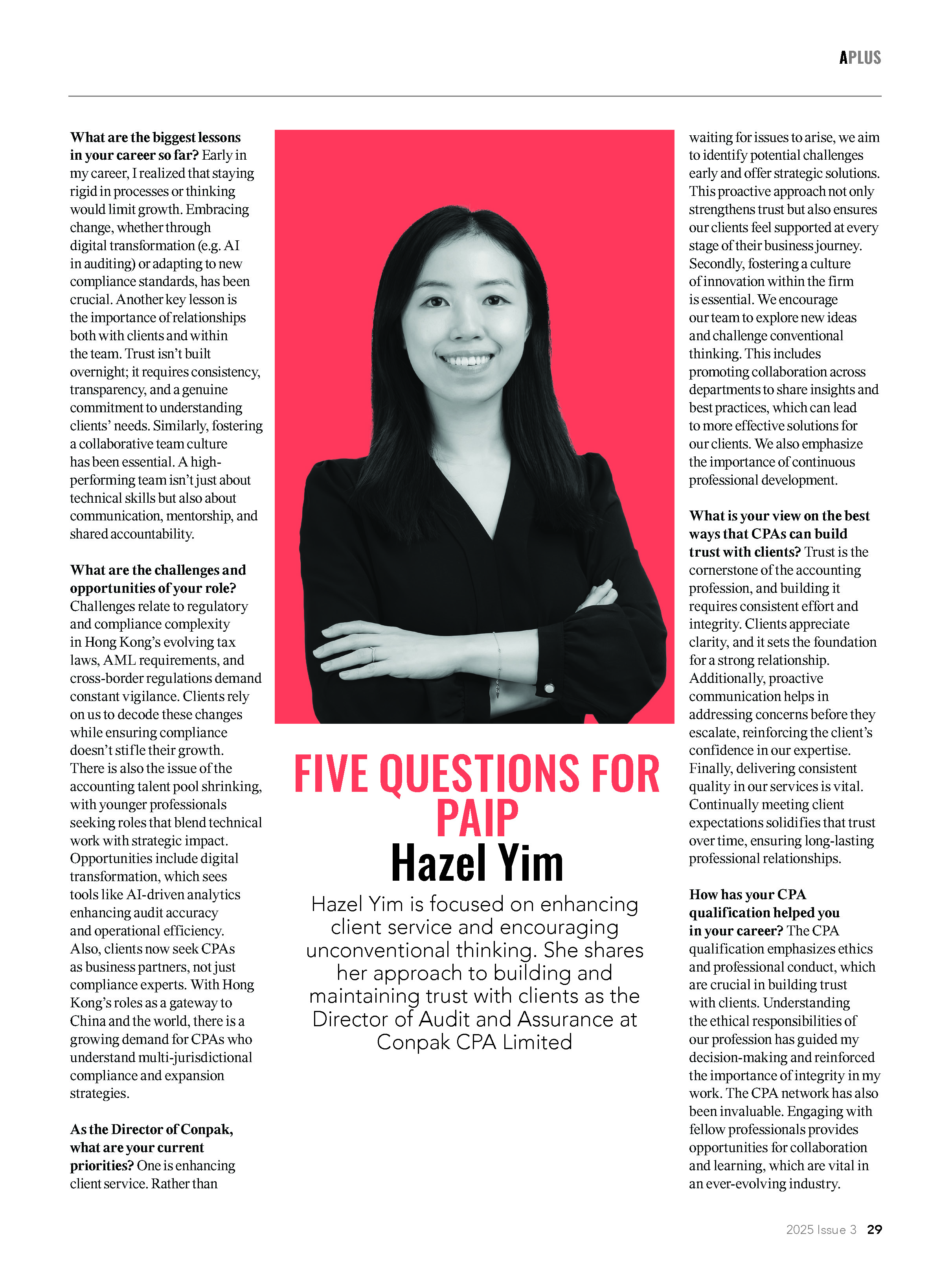 康栢董事於香港會計師公會《A Plus》雜誌分享領導洞見